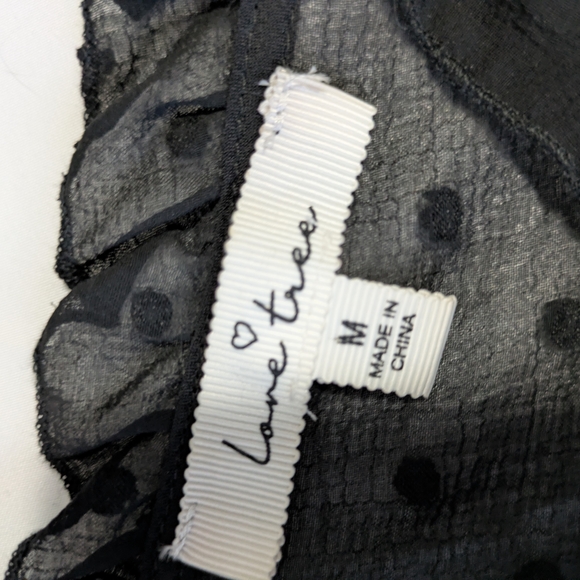 Office Siren Black Polkadot Ruffled Sheer Blouse - Picture 2 of 5